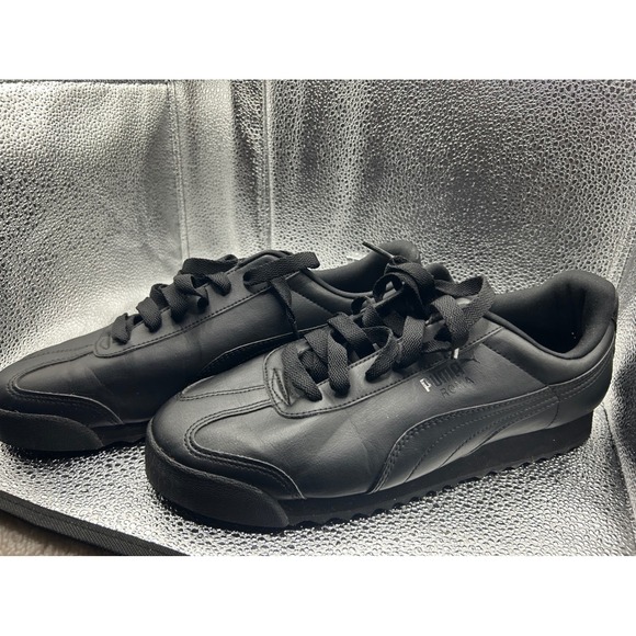 Puma Roma Classic Black Leather Sneakers Shoes Men Size 10 - Picture 3 of 7